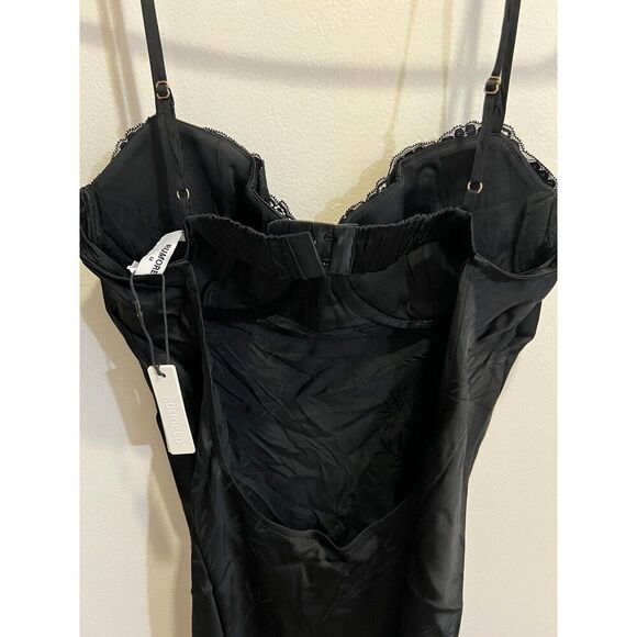 Rumored NWT Women Negroni Black Bamboo Printed Satin Slip Dress Elegant Medium - Picture 8 of 12